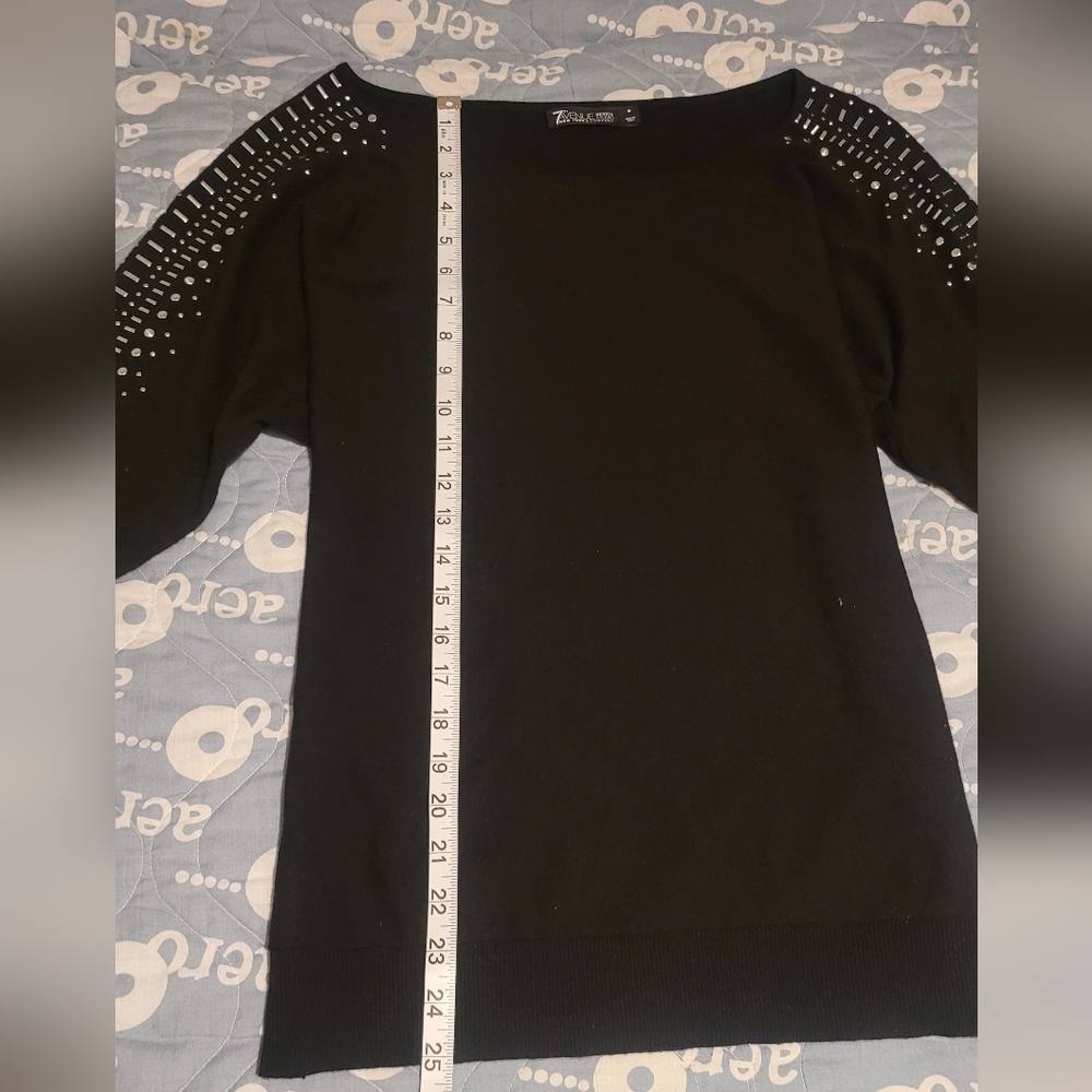 7th Avenue Women's Black Sweater W/ Rhinestone 3/4 Length Sleeves Relax Fit Sz M - Picture 8 of 13